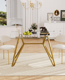 47.3-inch Rectangular Glass Dining Table, Suitable For 1-6 People, Modern Style Home Kitchen Dining Table, Equipped With Sturdy Metal Table Legs,suitable For Dining Room,living Rooms, Offices, Gold