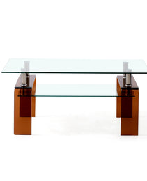 Tempered Glass Coffee Table, Modern Glass Coffee Table For Living Room, 2-Tier Storage Center Coffee Table With Brown Legs