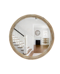 Round Decorative Wall Mirror, 23.62  Distressed Wood Beaded Frame Mirror For Entryway, Living Room, Bathroom, Farmhouse Style Accent Mirror