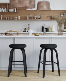 Swivel Bar Stools Set Of 2, Bar Height Backless 30 Bar Stool, Fabric Upholstered Seat, Sturdy Wood Legs And Metal Footrest, Mid-Century Modern Island Stools For Home Bars, Restaurants, All-black