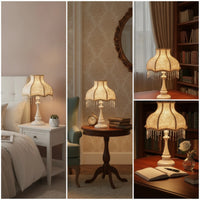 Fringe Table Lamp Ornate Table Lamp with Textile Shade Corded Elegant for Girls, Bedroom, Reading Corner