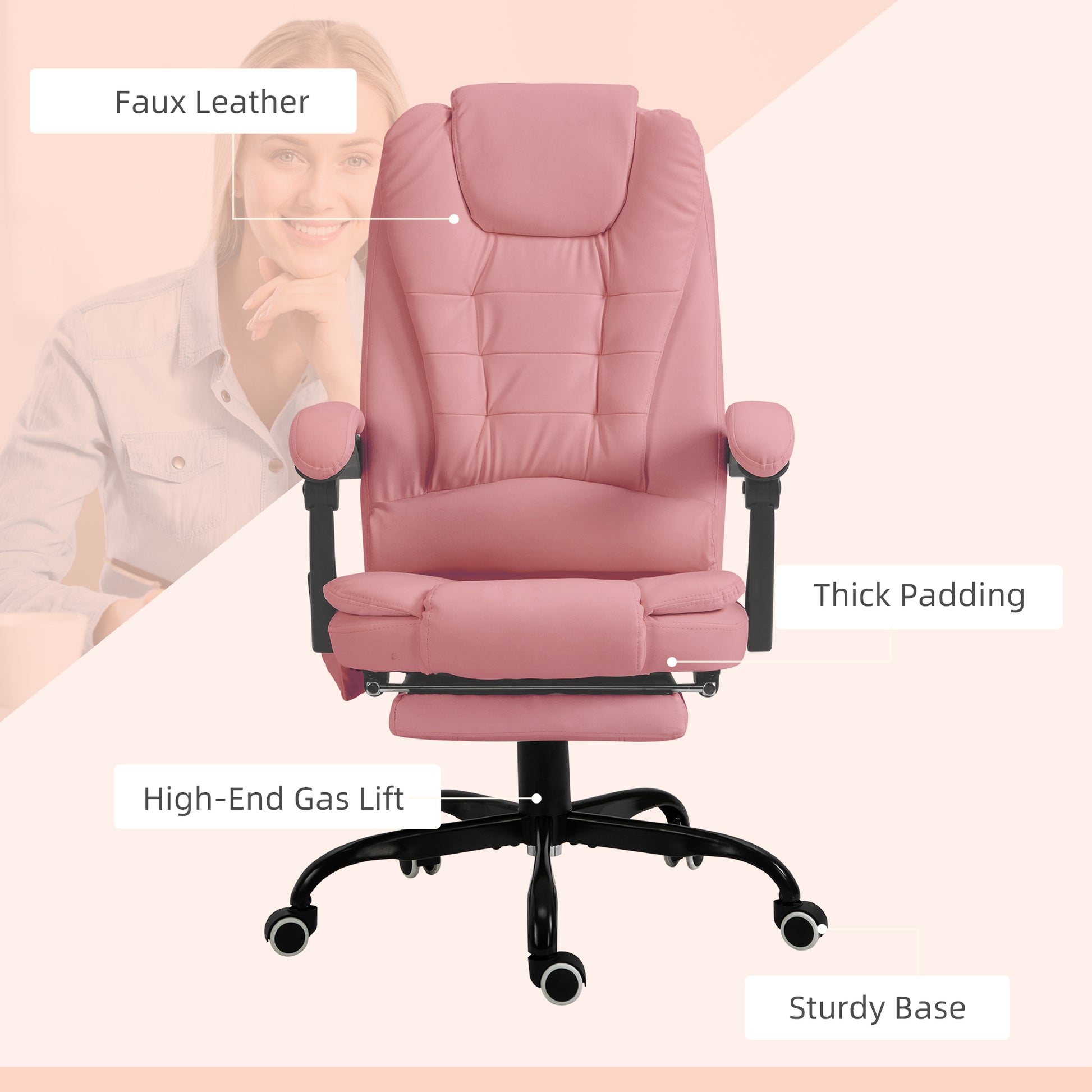 7-Point Vibrating Massage Office Chair High Back Massaging Office Desk Chair with Lumbar Support, Footrest, Pink