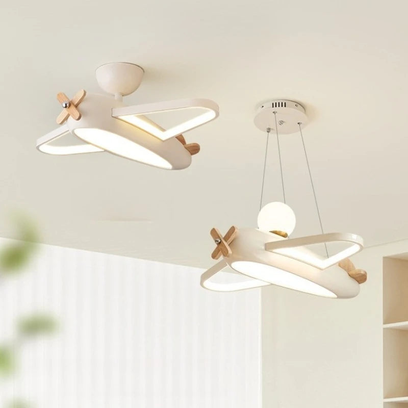 Nordic Aircraft Design Led Ceiling Chandelier Dimmable for Nursery Children's Room Lamp Home Decor Circle Ball Hanging Luminaire