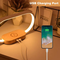 Bedside Lamp with Wireless Charger,Wooden Table Lamp with Charging Station,Touch Nightstand Lamp with Clock,3 Color Stepless Dimming Touch Lamp for Bedroom,Unique Gifts for Women