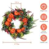 1Pc 17.71IN Autumn Wreath With Pumpkin Mixed Leaves Berries Flowers Fall Decoration For Indoor Outdoor Window Wall Front Door In Halloween Thanks Giving Day - CJDS - FC