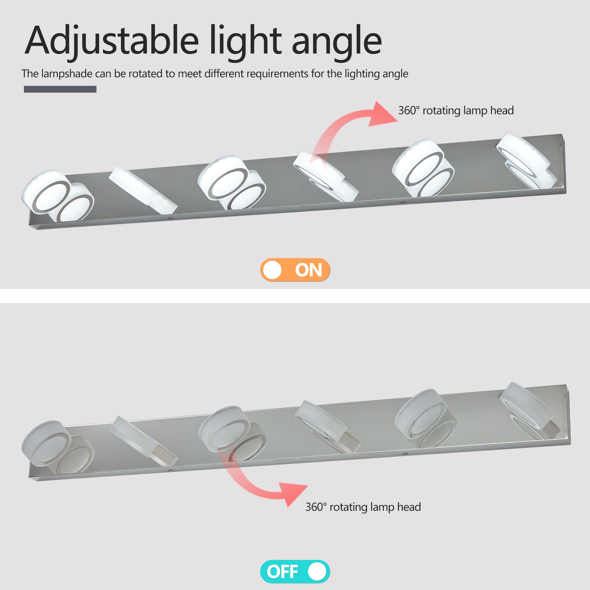 45 Modern 6-Light LED Vanity Light, Sleek Chrome Bathroom Wall Light Fixture For Mirror, Shower, And Bathroom Decor