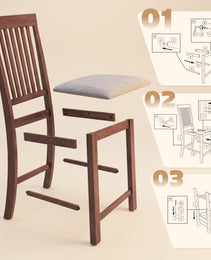 Counter Height Bar Stools with Padded Seat, High Back Kitchen Chairs Set of 2 for Dining Room, Gray and Dark Brown