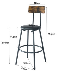 Round Bar Table And Stool Set With Shelf, Upholstered Stool With Backrest, Rustic Brown