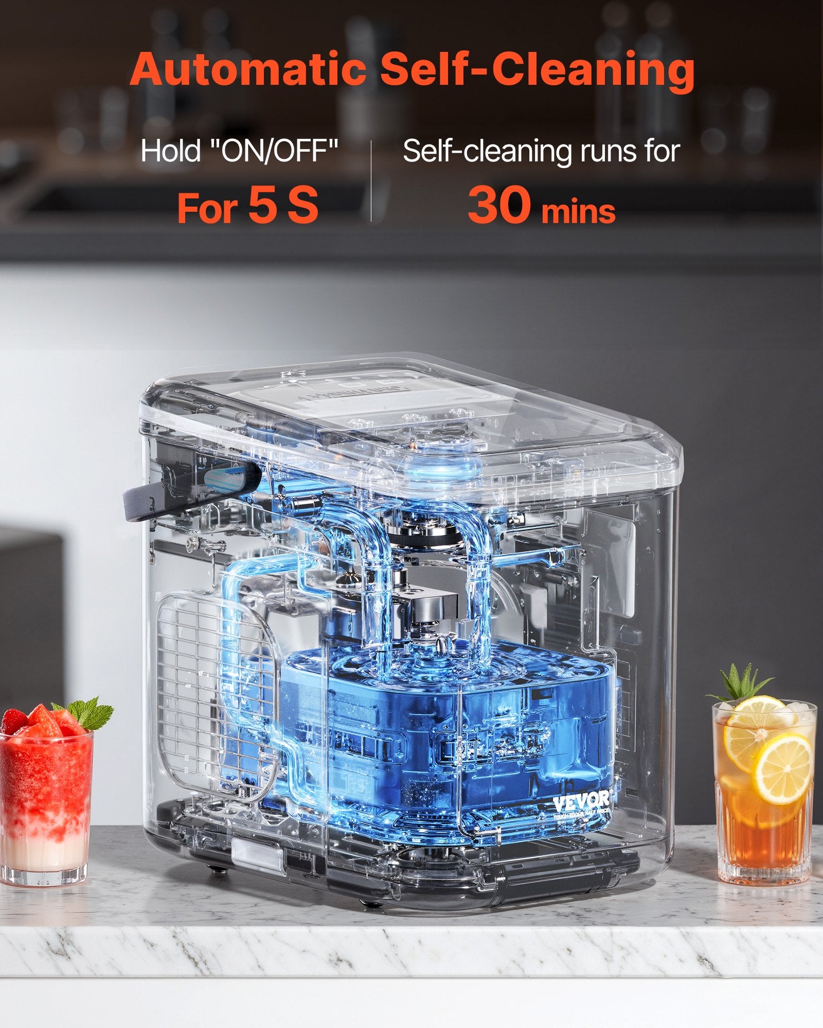 Portable Countertop Ice Maker 26Lbs/24H Self-Cleaning With Scoop Basket Home Bar