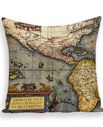 New Retro Toss Pillow Case European World Map Cushion Cover Seat Sofa Covers Morocco Linen House Home Decor Throw Pillows Cases