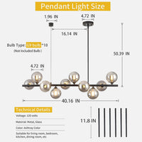 Black Linear Chandeliers for Dining Room 40" Modern Sputnik Light Fixture