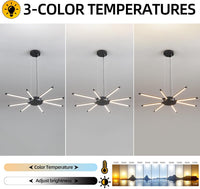 35.43 Inches Modern Sputnik Chandelier 8 Light Dining Room Light Fixture LED Dimmable Pendant Light with Remote Control Black Chandeliers for Living Room Kitchen Bedroom