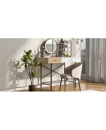 Makeup Vanity Desk With 3-Mode Lighted Mirror & Wireless Charging Station , Vanity Table With Drawer & 3 Open Shelves For Ample Storage Space - CJDS