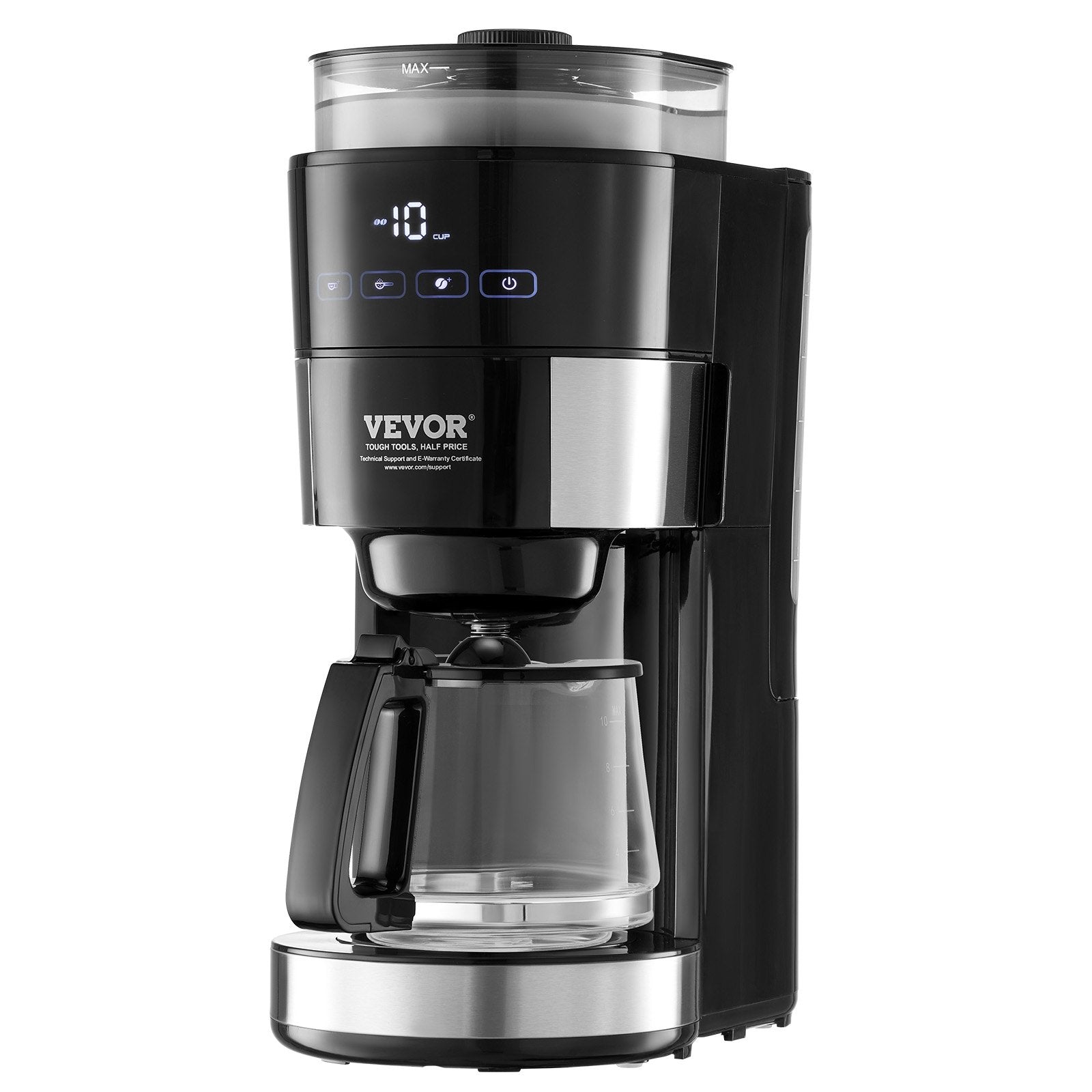 10-Cup Precision Drip Coffee Maker – 3 Brew Strength Modes & 1.5L High-Capacity Glass Carafe