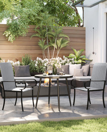Set Of 2 Outdoor Wicker Dining Chairs With Armrest, Steel Frame, High Back And Deep Seating, Gray
