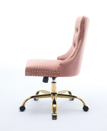 A&A Furniture Office Chair,Modern Velvet Upholstered Tufted Button Home Office Chair With Golden Metal Base,Adjustable Desk Chair Swivel Office Chair