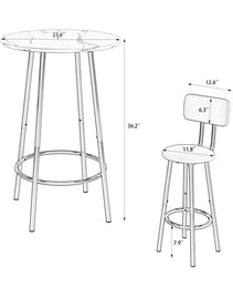 3-Piece Bar Table Set With 2 Bar Stools  Modern Pub Table With Backrests & Storage Shelf