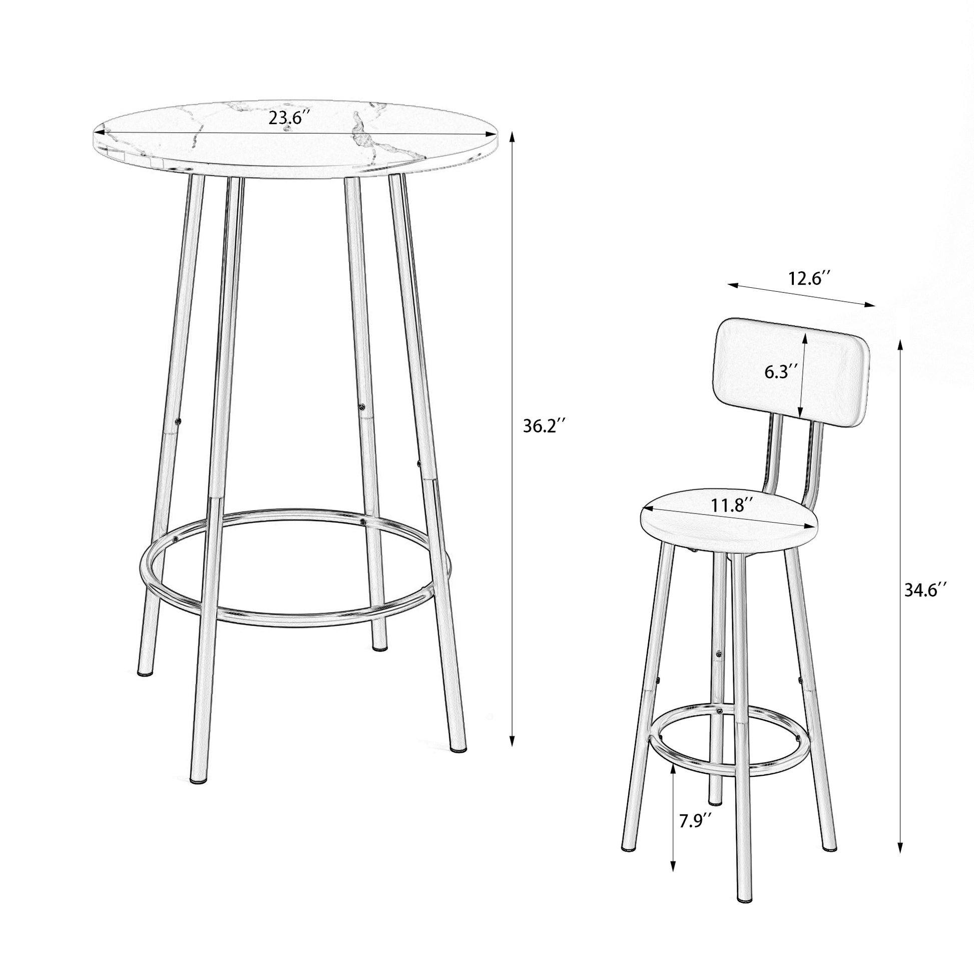 3-Piece Bar Table Set With 2 Bar Stools  Modern Pub Table With Backrests & Storage Shelf