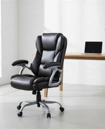 Ergonomic Executive Office Chair With Contoured Backrest, Adjustable Height & Recline For Home Office-Brown