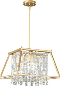 Modern Foyer Chandelier, Gold Crystal Chandelier Entryway Pendant Light Fixture, Square Adjustable Height Chandeliers for Kitchen Island, L15.74'' X H9.84''