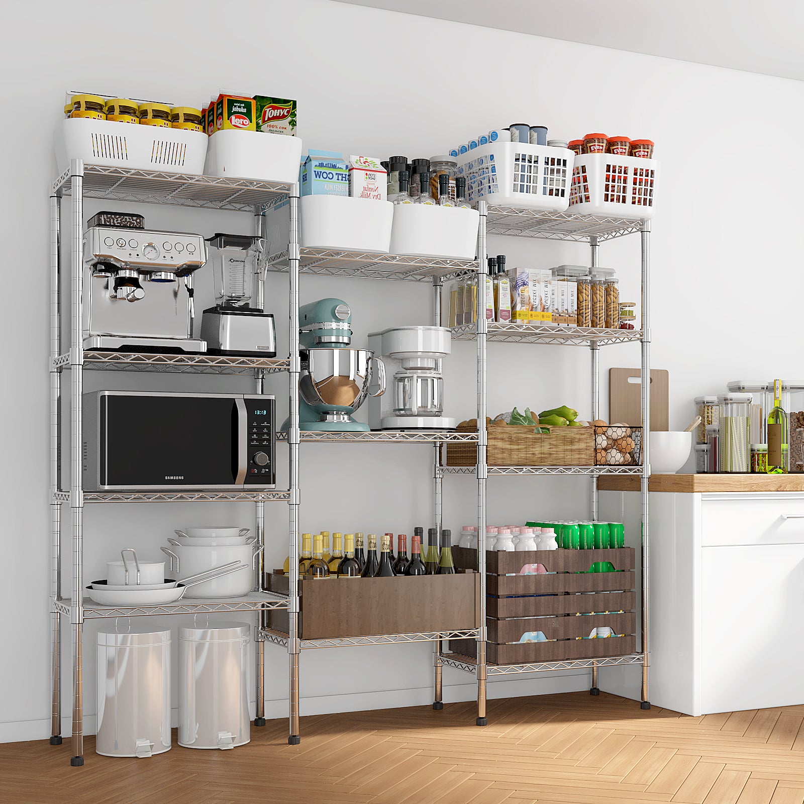 62.9''W Adjustable Storage Shelves NSF Wire Shelving Unit Multiple Rows Shelving For Storage Rack Shelves For Storage Heavy Duty Garage Shelf Pantry Shelves Kitchen Shelving,