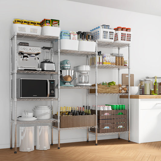 62.9''W Adjustable Storage Shelves NSF Wire Shelving Unit Multiple Rows Shelving For Storage Rack Shelves For Storage Heavy Duty Garage Shelf Pantry Shelves Kitchen Shelving,