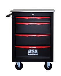 4 Drawers Multifunctional Tool Cart With Wheels,Metal Rolling Tool Cart Storage For Garage Workshop Warehouse Repair Shop--With Stainless Steel Roof- BLACK RED