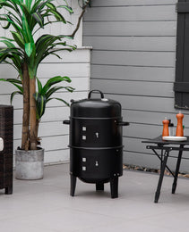 3-in-1 Vertical Charcoal BBQ Smoker Grill with 2 Cooking Areas and Thermometer