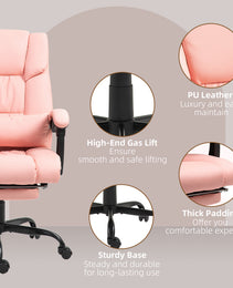 Massage Office Chair with 6 Vibrating Points, High Back Reclining Office Chair with Footrest and Remote, Pink