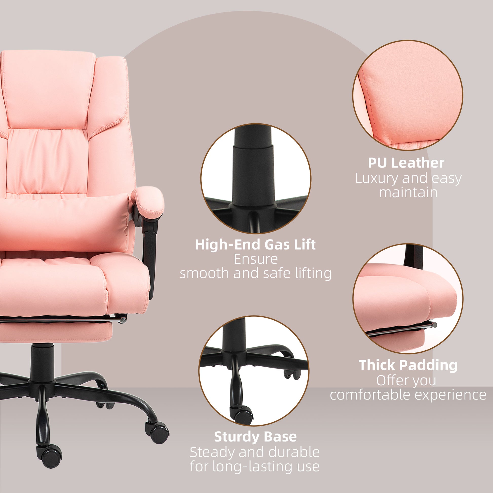 Massage Office Chair with 6 Vibrating Points, High Back Reclining Office Chair with Footrest and Remote, Pink