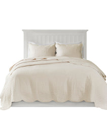 3 Piece Reversible Scalloped Edge Quilt Set Cream King Cal King