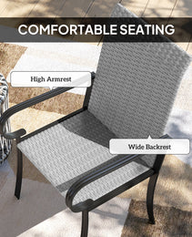 Set Of 2 Outdoor Wicker Dining Chairs With Armrest, Steel Frame, High Back And Deep Seating, Gray