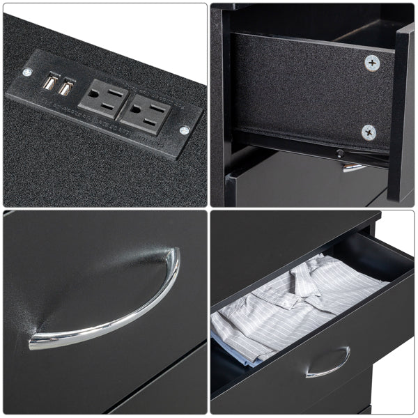 4 Drawer Chest  2 USB    2 Sockets  Nightstand Black