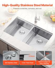 33' Kitchen Sink Undermount Double Bowl Drop-In Basin Stainless Steel Bar