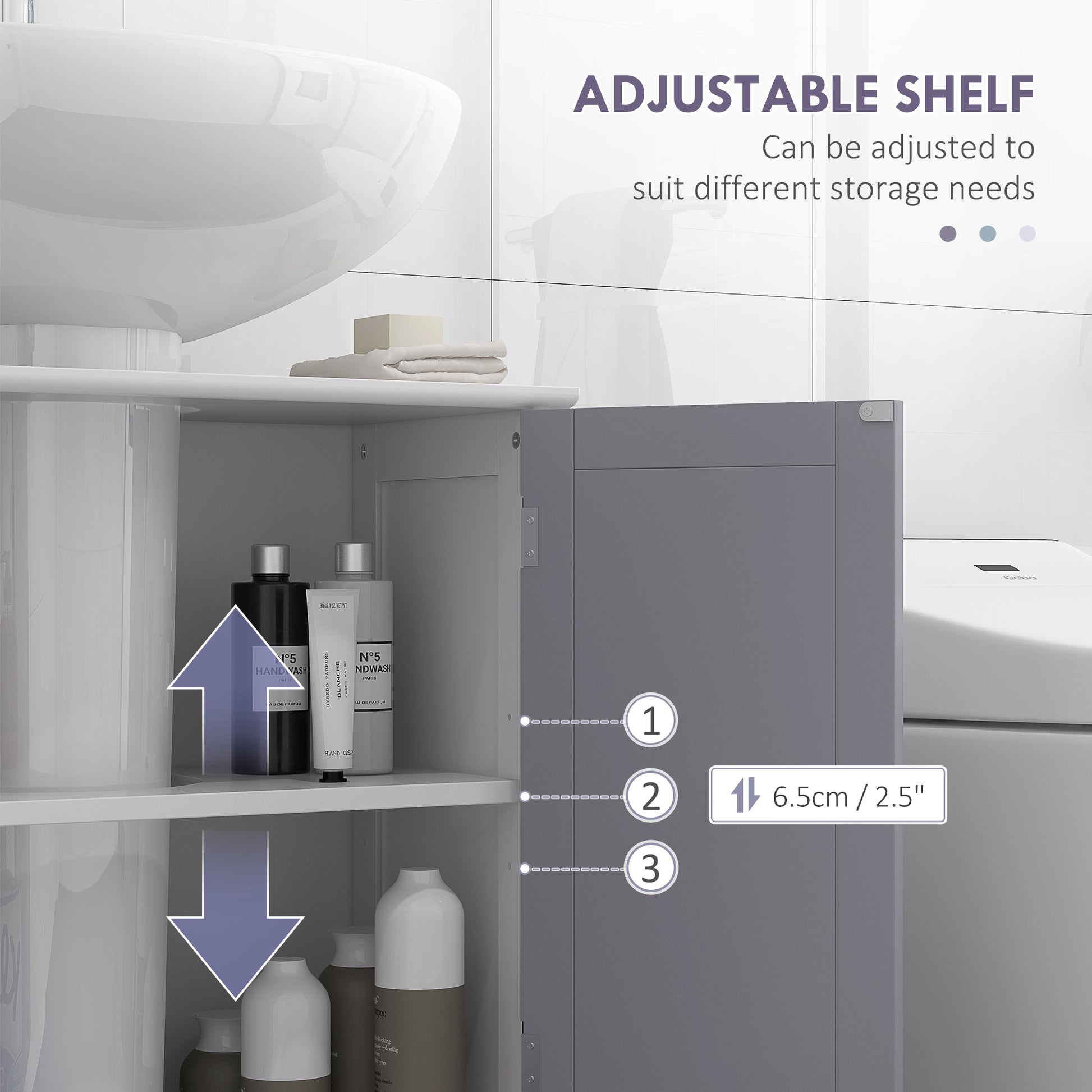 Bathroom Vanities, Bathroom Sink Cabinets with U-Shape Cut-Out and Adjustable Internal Shelf, White and Gray