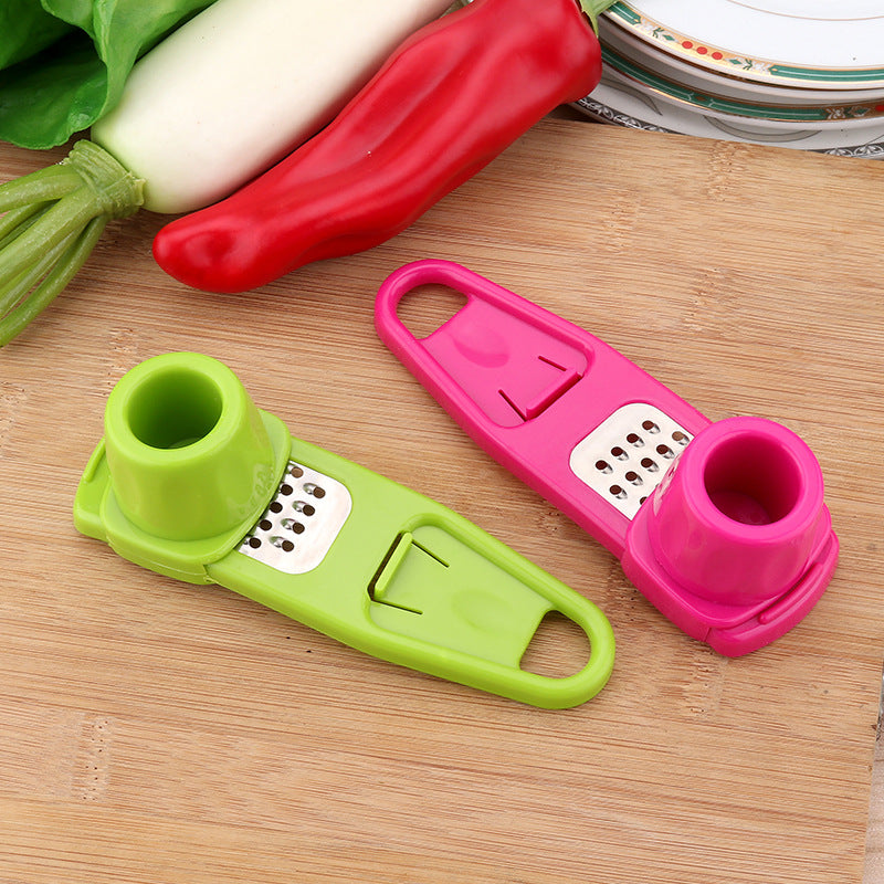 Garlic Press – Eco-Friendly Plastic & Stainless Steel Garlic Grinder (14×4cm, Rose/Green)