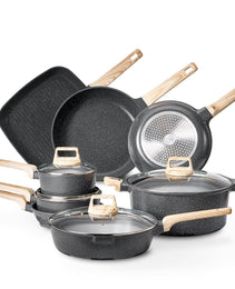 19 Piece Pots And Pans Set Granite Nonstick Kitchen Cookware Induction Black