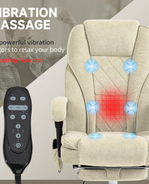 Massage Office Chair, Heated Reclining Computer Chair with Adjustable Height and Footrest, Beige