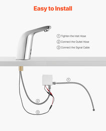 Touchless Bathroom Sink Faucet, Automatic Motion Sensor Restroom Toilet Faucet Cold Water With Single Hole, Battery Operated For 9/16 In Pipe Commercial Lavatory,Chrome Plated Silver