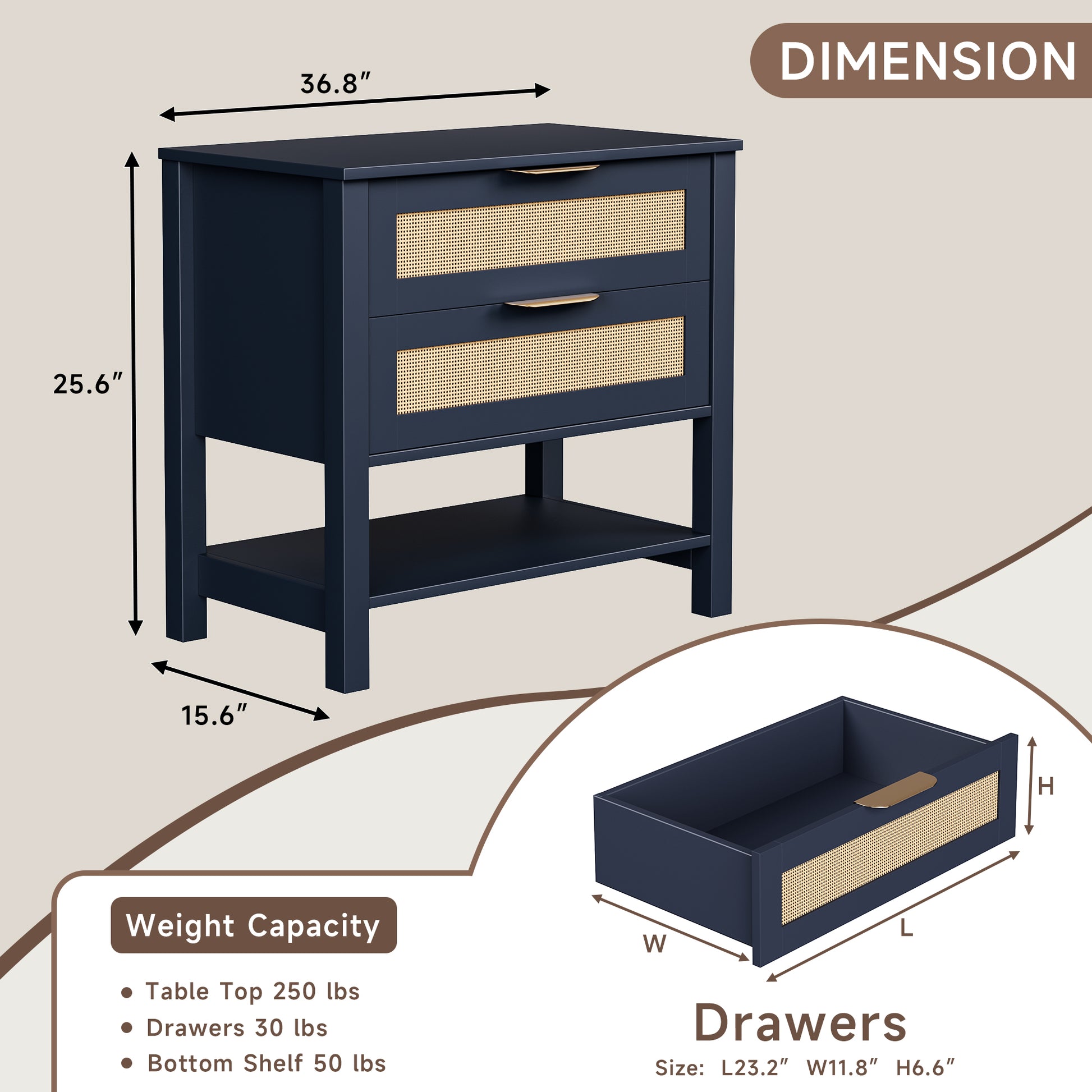 Rattan Nightstand With 2 Drawers And Storage Shelf Boho Bedside Narrow Side Table For Bedroom