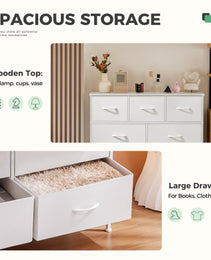 Tall Dresser Fabric Storage Tower ,Wooden Top For Kid Room, Closet, Entryway, Nursery