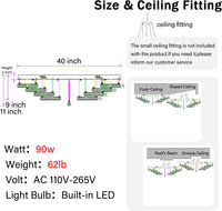40" Modern Crystal Chandelier for Dining Room LED Dimmable Flush Mount Chandeliers Black Ceiling Chandelier for Living Room Bedrooms