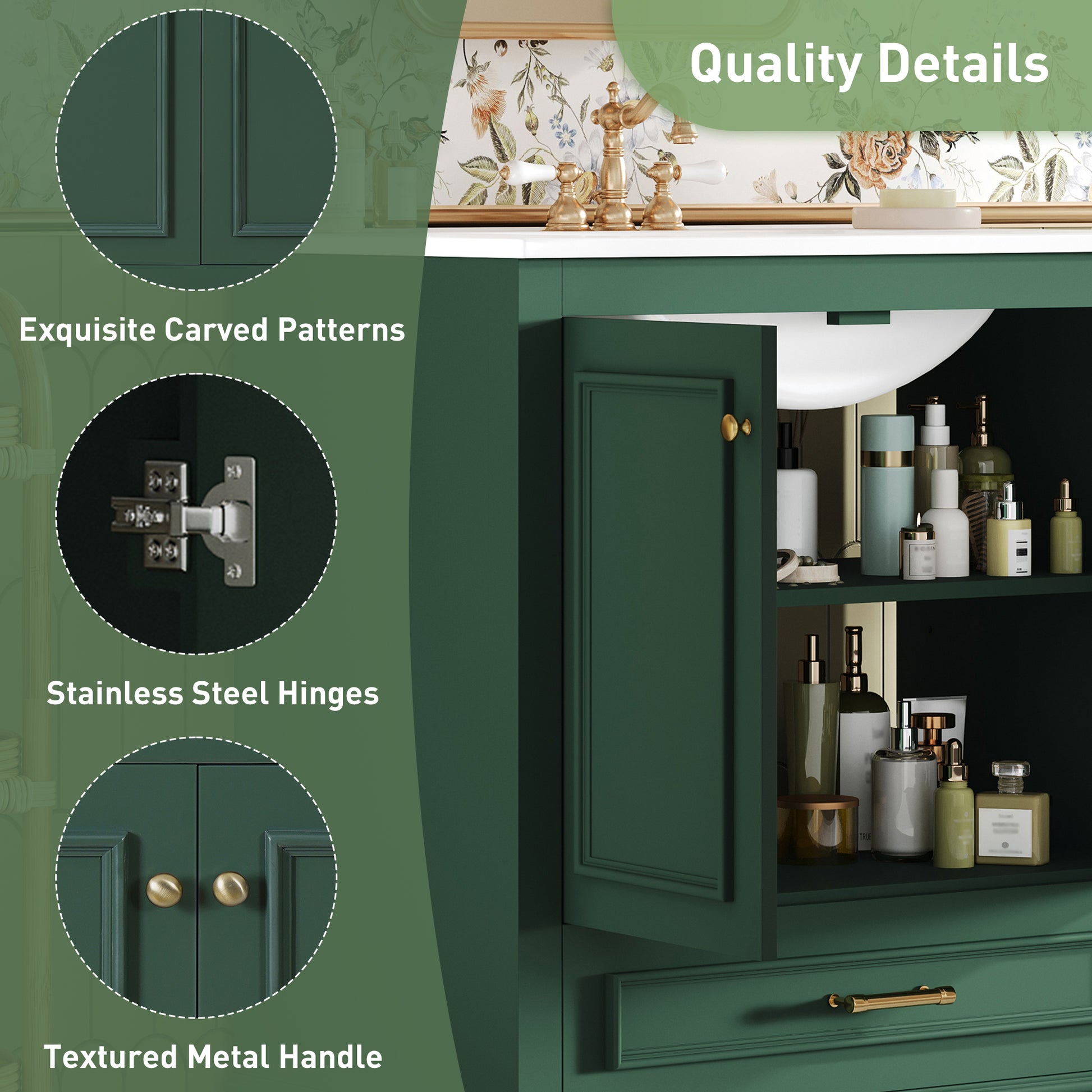30 Luxurious Bathroom Vanity With Ceramic Sink, Bathroom Vanities Cabinet With 2 Large Soft Closing Doors, Solid Wood Frame Bathroom Storage Cabinet