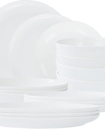 Lily Bone China Dinnerware Set, 16 Pieces, Service For 4, White Plates, Dishes, Bowls Set, Microwave And Dishwasher Safe