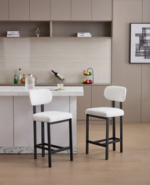 Bar Stools Set Of 2, 26 Inch Modern Upholstered Fabric Counter Height Barstools, Kitchen Island Chairs With Black Metal Legs For Dining Room Kitchen Island Bar