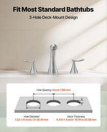 Roman Tub Faucet, 3 Hole Waterfall Bathtub Faucet, Gooseneck Bath Tubs Faucets Set With 2 Handles, Deck Mount Bath Tub Faucets Set For Pet Washing, Adult Bathing, Brushed Stainless Steel