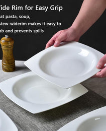 6-piece Set Of White Bone China 9.5-inch Square Soup Plate