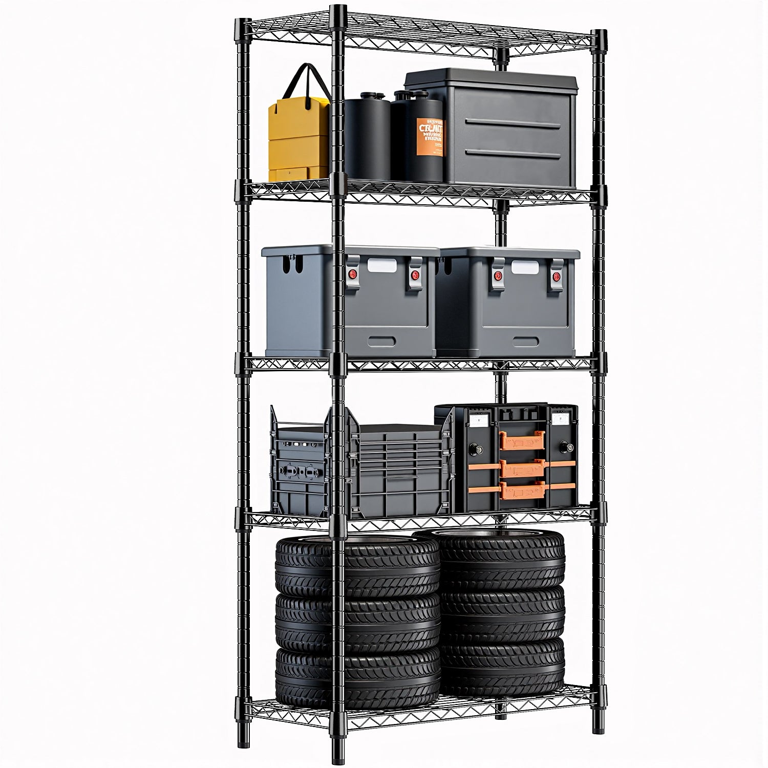 1250 Lbs Steel Heavy Duty 5-Tier Utility Shelving Unit Steel Organizer Wire Rack For Home,Kitchen,Office,Black  13.8  D X 23.6  W X 62.4  H