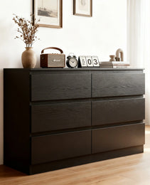 6 Drawer Black Dresser, Modern Bedroom Dresser With Spacious Countertop, Wood Storage Cabinet With Concealed Handles & 6 Deep Drawers For Bedroom, Living Room, Entryway, 15.7 D X 47.2W X 30.9 H