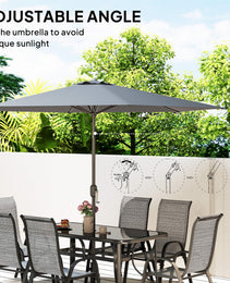 8 Pieces Patio Furniture Set with 9Ft Patio Umbrella, Outdoor Dining Table and Chairs, Mixed Gray